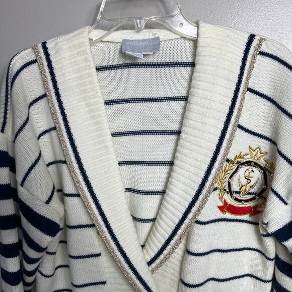 Vintage 80s Expressly for Joyce Nautical Old Money Striped Women's Sweater Small - Picture 4 of 7